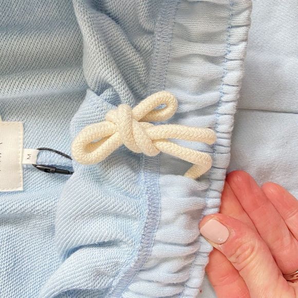 NWT NIA Mid Rise Terry Fleece Shorts Women Medium Sky Blue Elastic Drawstring - Picture 7 of 10